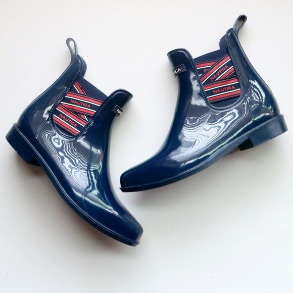 Nautica Navy Rubber Chelsea Rain Boots Waterproof Pull-On Logo Ankle Booties 8 - Picture 16 of 16